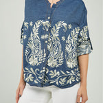 BLUSA BORDADA ARABESCOS CHARRETERA MANGA CUELLO NERU M/L