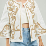 CHAQUETA ABIERTA BORDADA CABULLA ADELANTE  MANGA