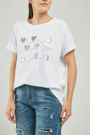 CAMISETA ESTAPADO CORAZONES ONDAS CHISPAS  C/R MC