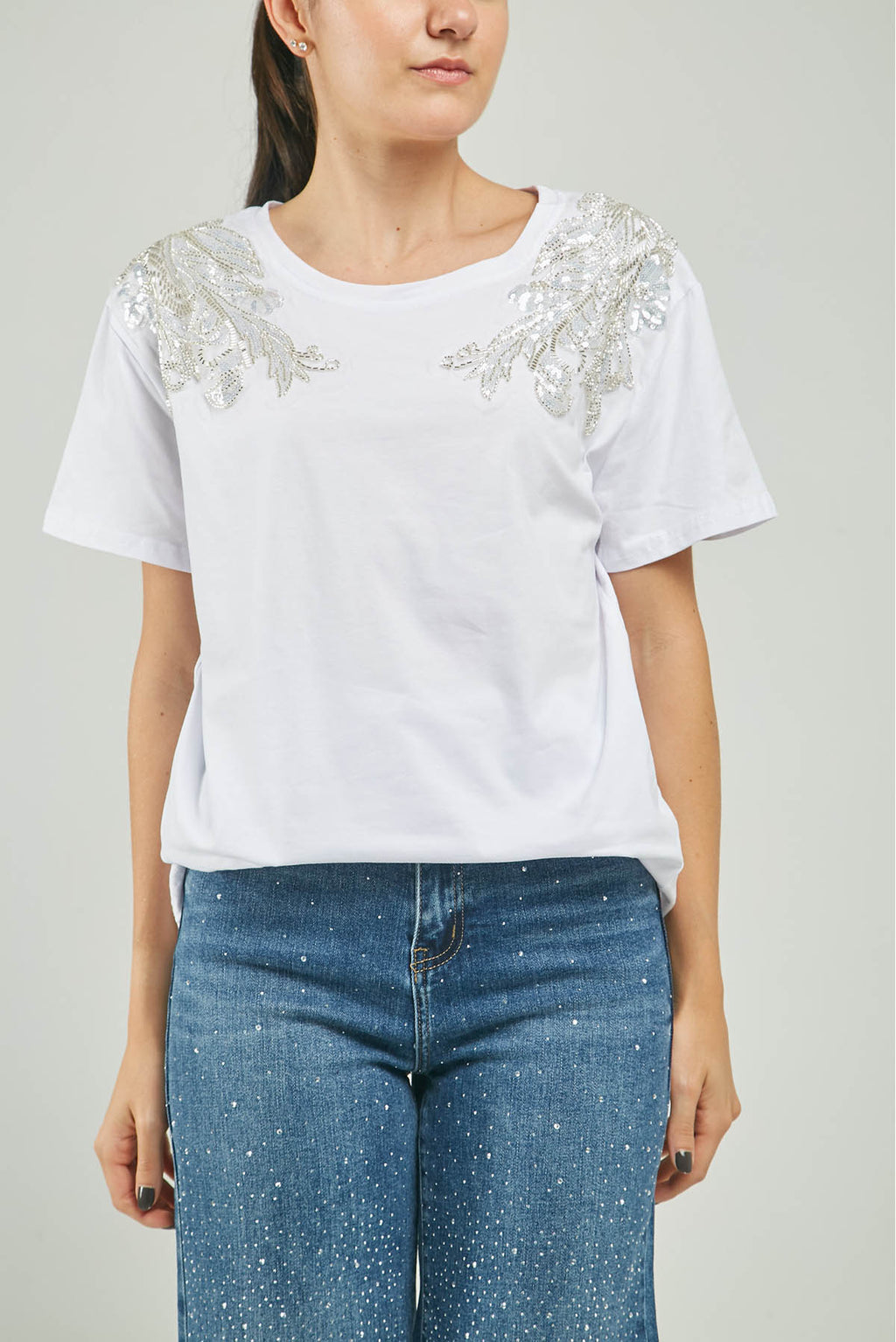 CAMISETA APLIQUE LENTJUELA  CANUTILLO HOMBRO C/R MC