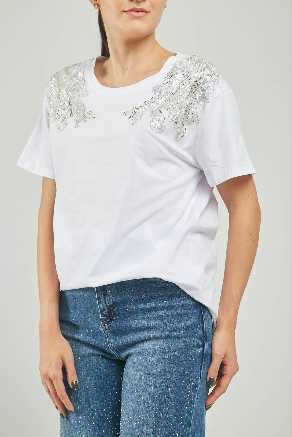 CAMISETA APLIQUE LENTJUELA  CANUTILLO HOMBRO C/R MC