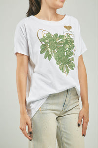 CAMISETA ESTAMPADO FLORES GRANDES VERDE C/R M/C