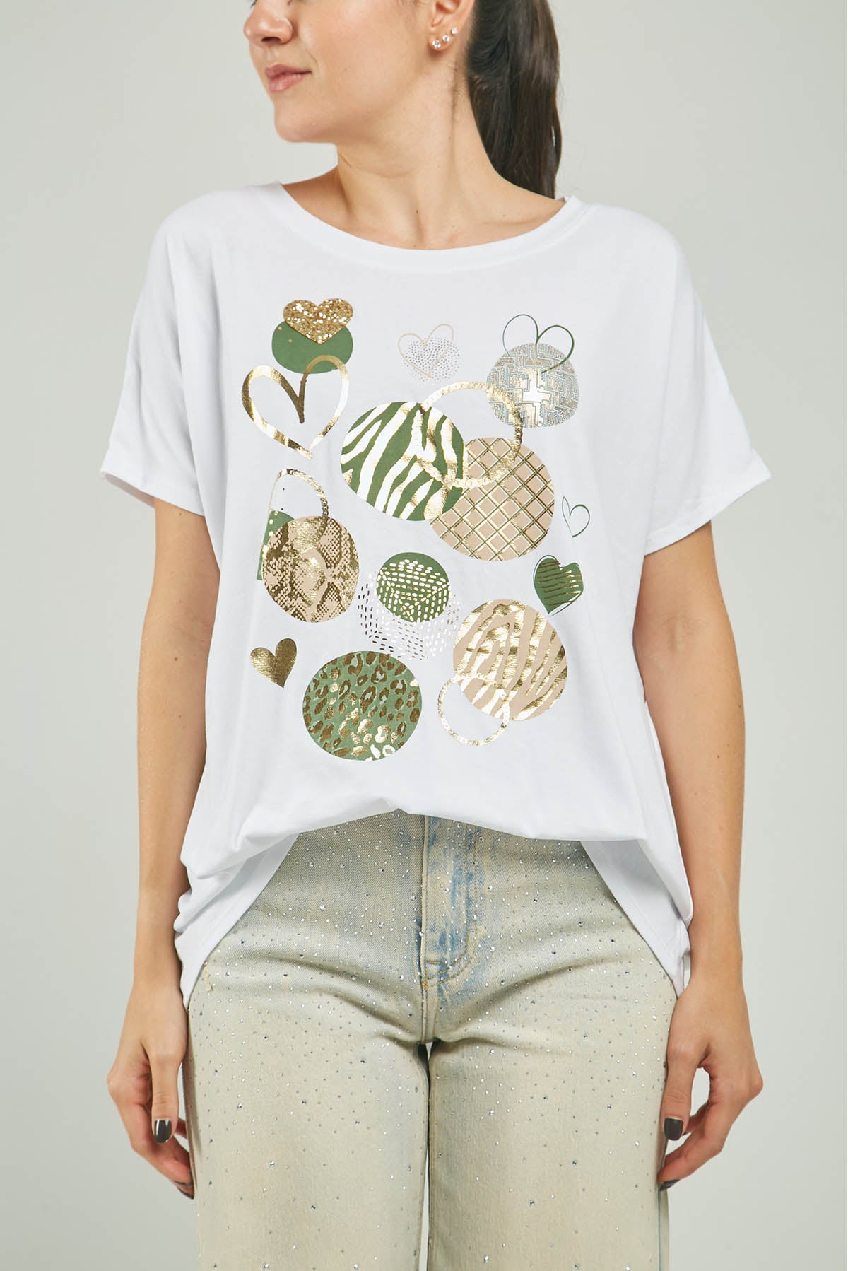 CAMISETA ESTAMPADO CIRCULO VERDE DORADO CR/M/C