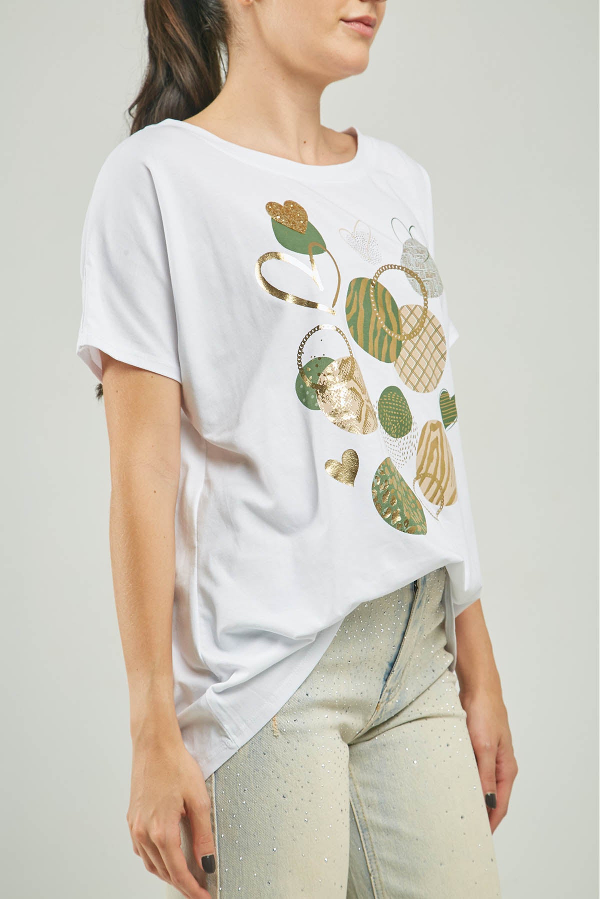 CAMISETA ESTAMPADO CIRCULO VERDE DORADO CR/M/C