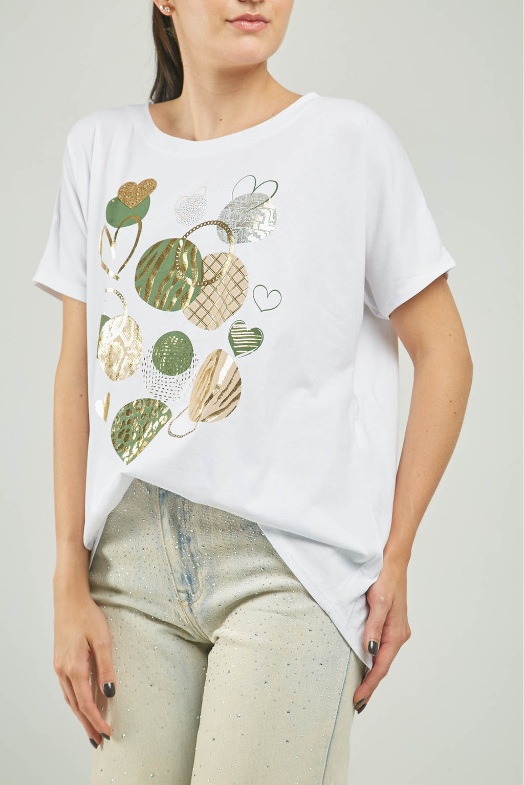 CAMISETA ESTAMPADO CIRCULO VERDE DORADO CR/M/C