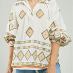 BLUSA BORDADA ROMBOS PERILLA INTERRUMPIDA  C/C ML