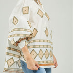 BLUSA BORDADA ROMBOS PERILLA INTERRUMPIDA  C/C ML