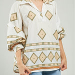 BLUSA BORDADA ROMBOS PERILLA INTERRUMPIDA  C/C ML