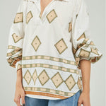 BLUSA BORDADA ROMBOS PERILLA INTERRUMPIDA  C/C ML