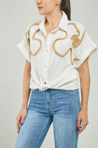 BLUSA BORDADA LANA CURVA ADELNTE  C/C MAMGA RODADA