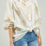 BLUSA BORDADO HOJAS DORADAS CORTE ALMILLA  CN ML