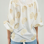 BLUSA BORDADO HOJAS DORADAS CORTE ALMILLA  CN ML