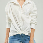 BLUSA BORDADOA HOJAS LENTEJUELAS CANUTILLOS  BORDE CUELLO