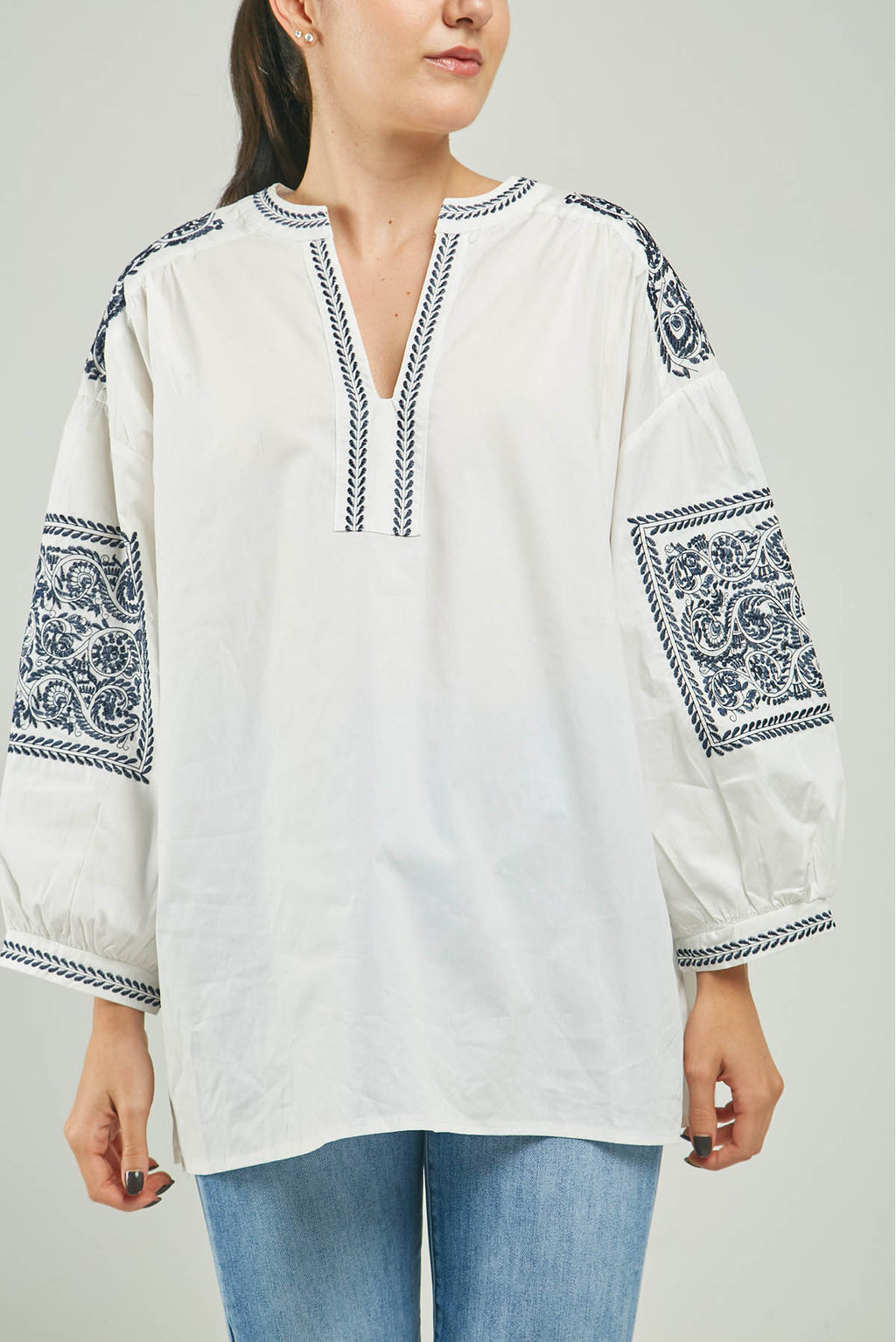 BLUSA BORDADO MANGA HOMBRO  PERILLA INTERUMPIDA CN ML