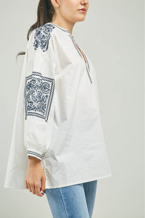 BLUSA BORDADO MANGA HOMBRO  PERILLA INTERUMPIDA CN ML