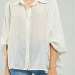BLUSA ANCHA JASPEADA MANGA LARGA CUELLO CAMISERO
