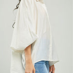 BLUSA ANCHA JASPEADA MANGA LARGA CUELLO CAMISERO