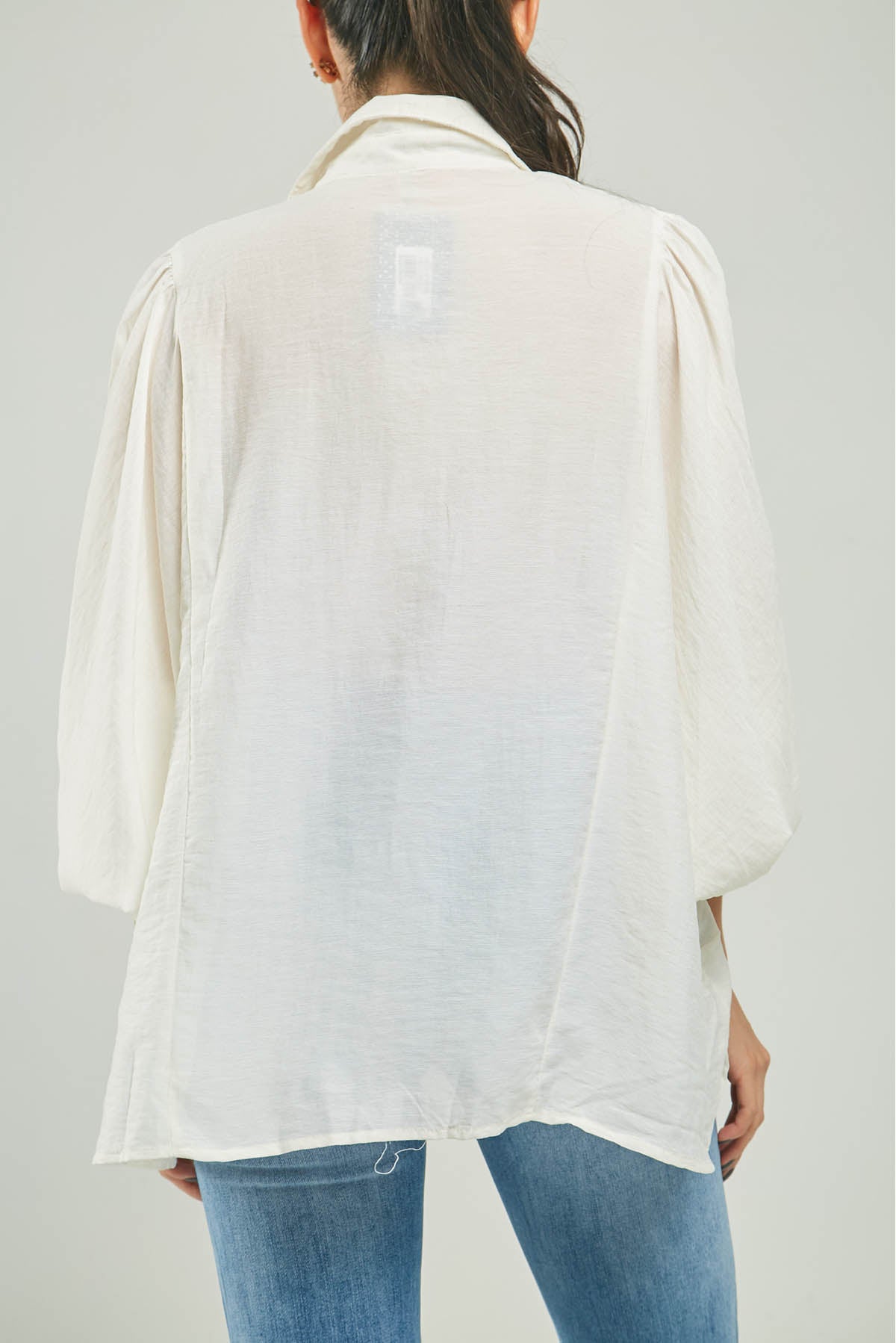 BLUSA ANCHA JASPEADA MANGA LARGA CUELLO CAMISERO