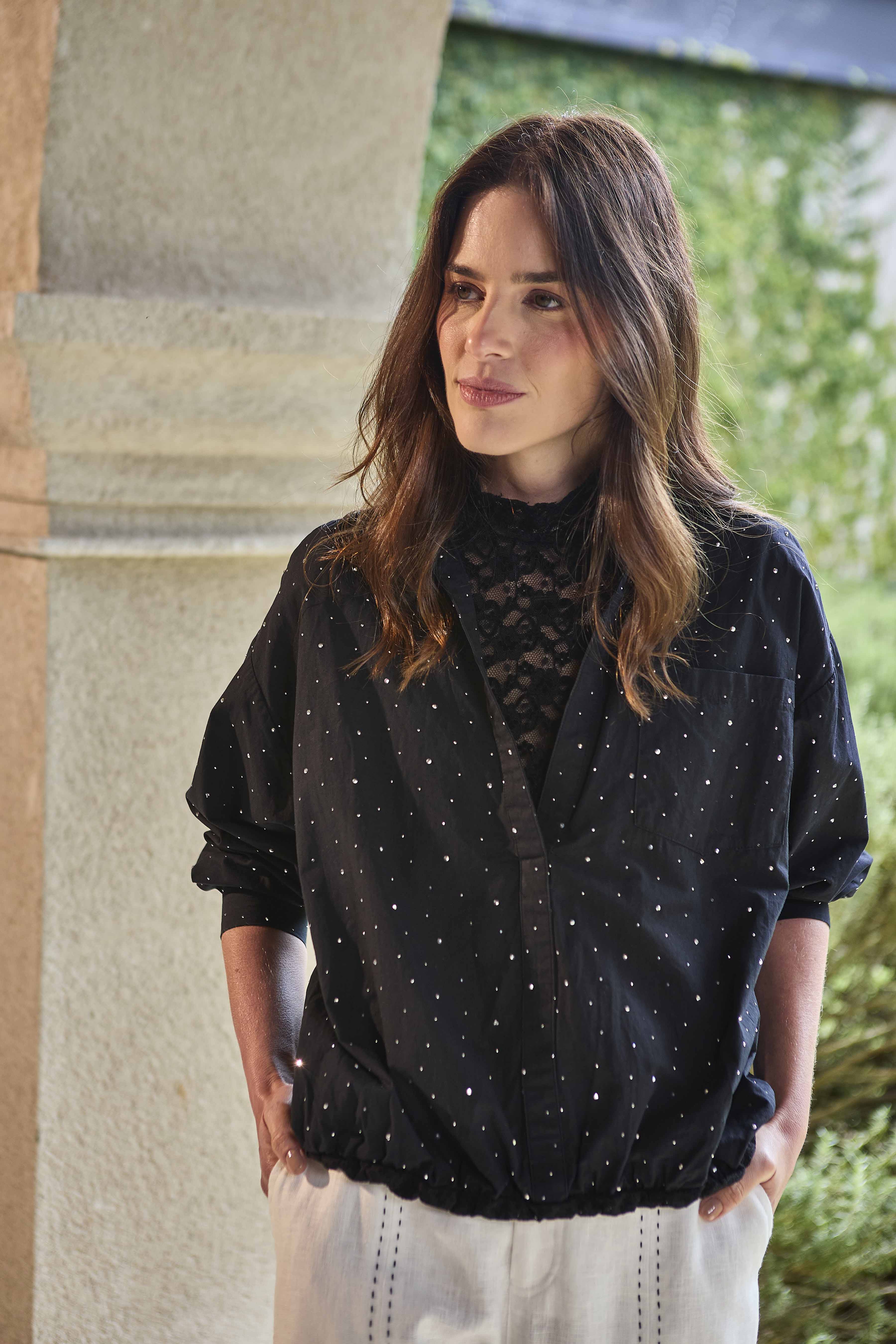 CAMISA CHISPAS TOP INTERNO BLONDA MANGA LARGA CUELLO CAMISERO