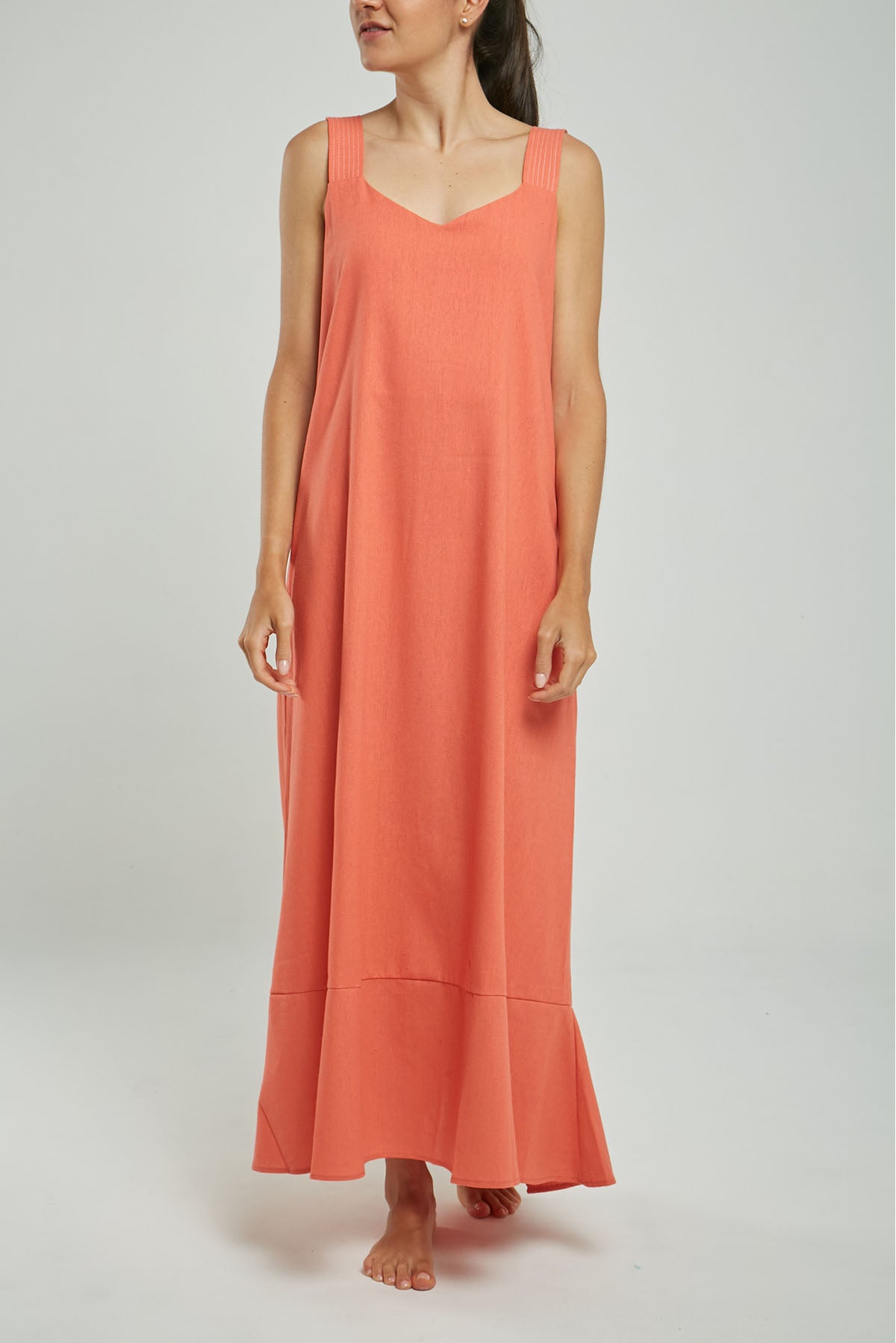 VESTIDO LINO TIRA ANCHA PESPUNTES C/V BOLERO