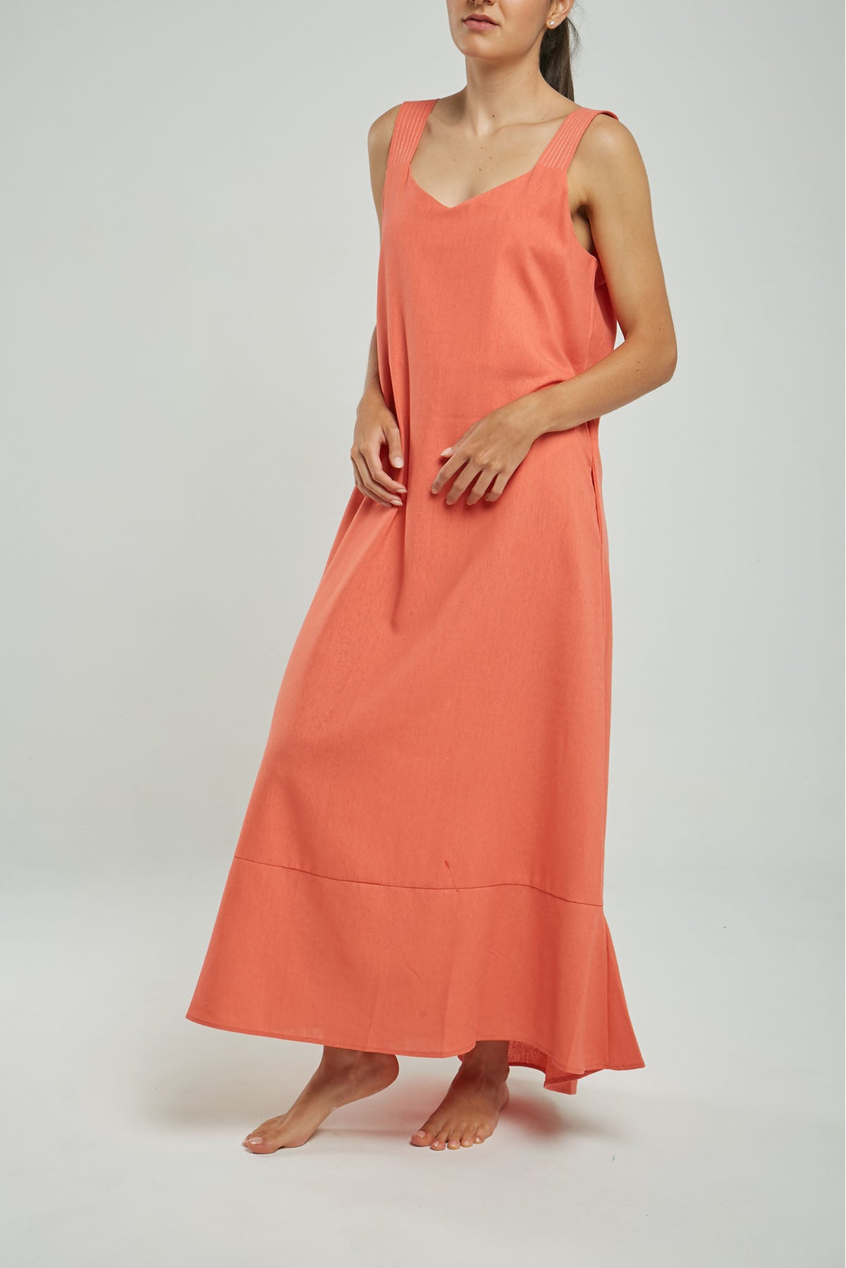 VESTIDO LINO TIRA ANCHA PESPUNTES C/V BOLERO