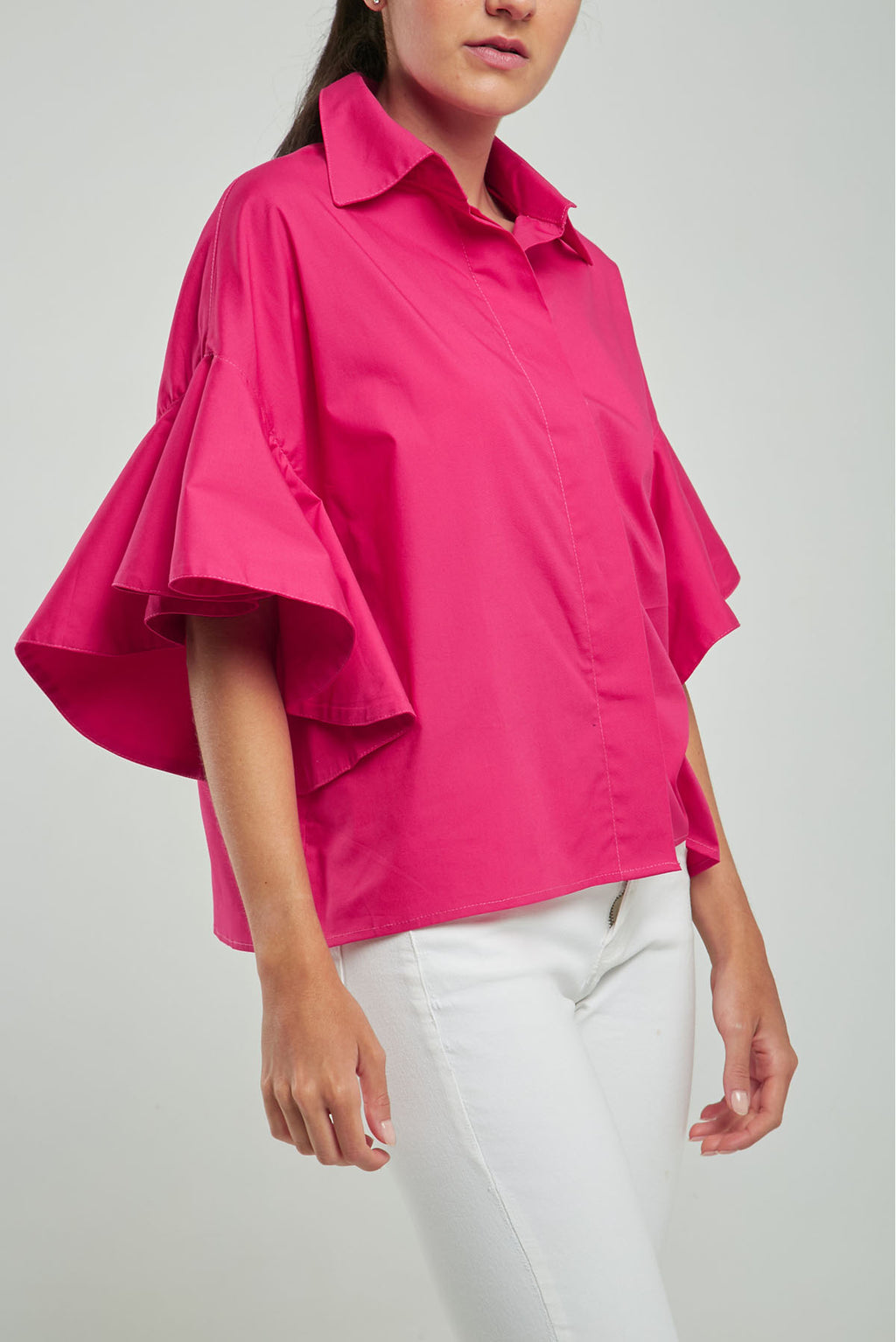 BLUSA MANGA CORTA GOLA PERILLA INTERRUMPIDA CUELLO CAMISERO