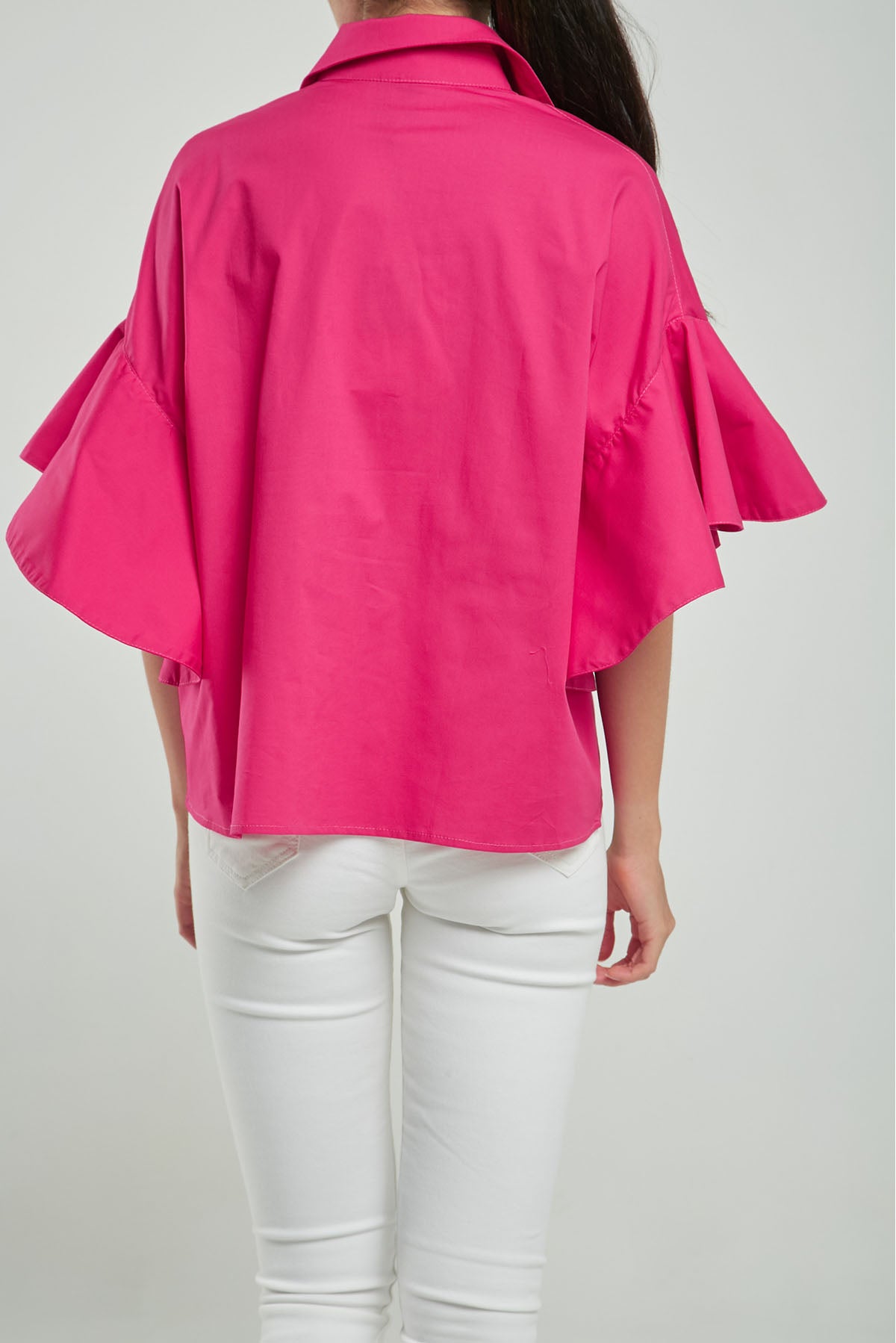 BLUSA MANGA CORTA GOLA PERILLA INTERRUMPIDA CUELLO CAMISERO