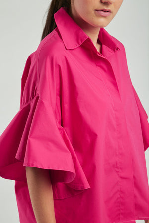 BLUSA MANGA CORTA GOLA PERILLA INTERRUMPIDA CUELLO CAMISERO
