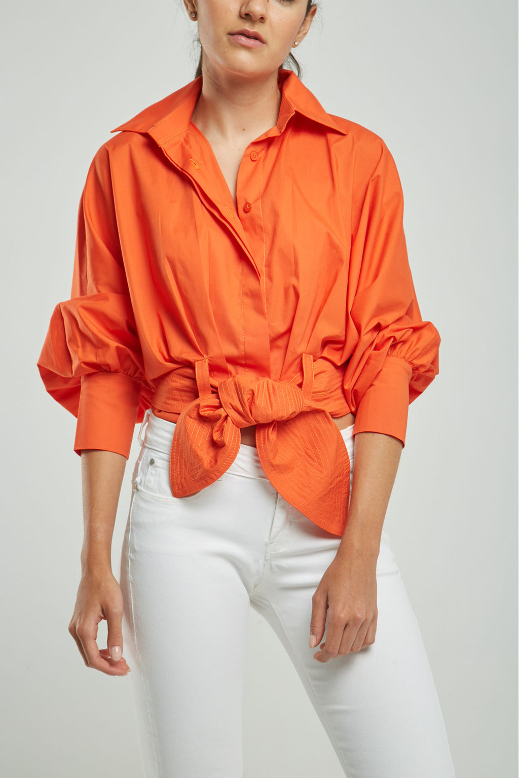 BLUSA PRENSES ADELANTE  MANGA RANGLA CINTURÓN PESPUNTES