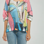 CAMISETA TEJIDA CROCHET ESTAMP MANGA CORTA