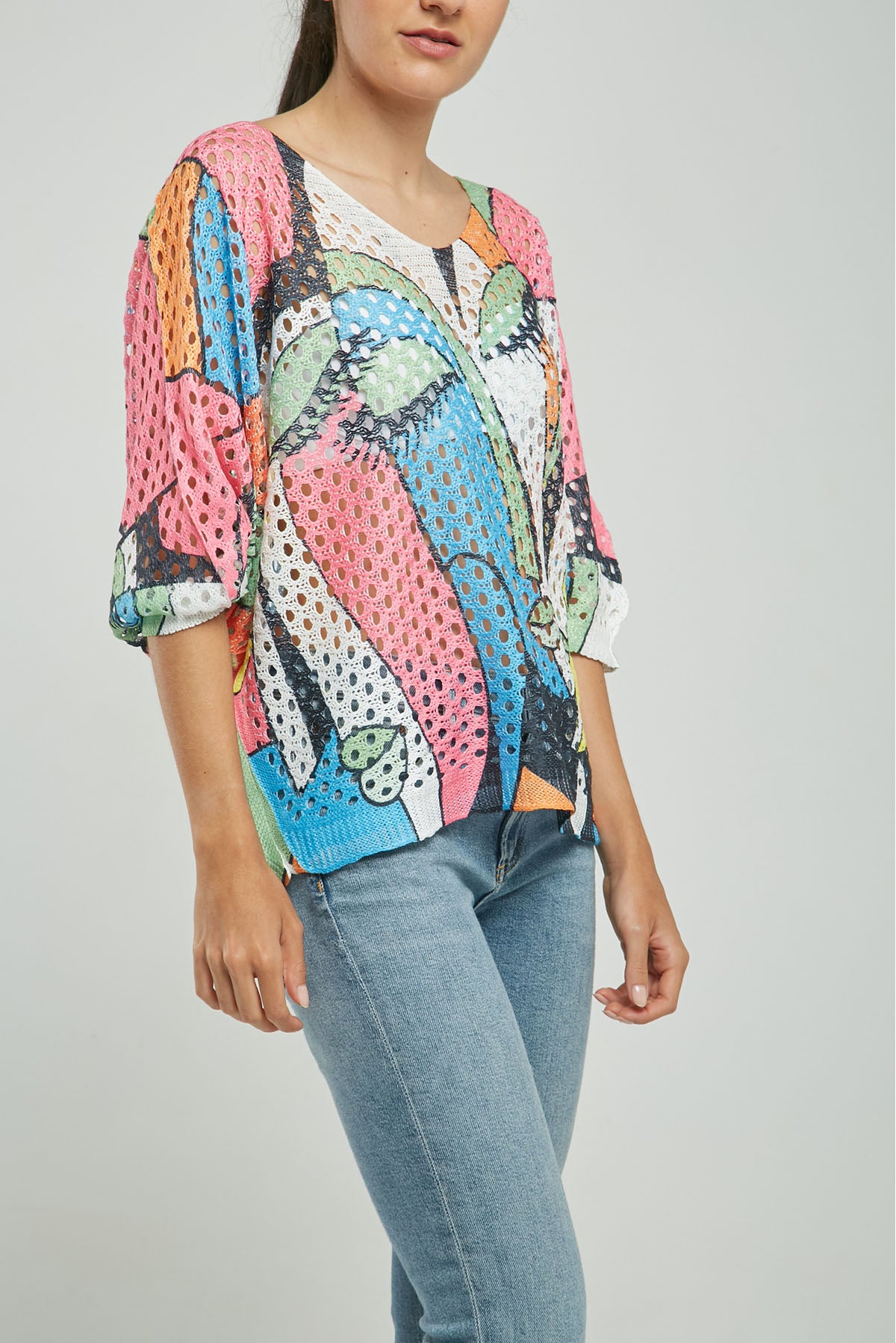 CAMISETA TEJIDA CROCHET ESTAMP MANGA CORTA