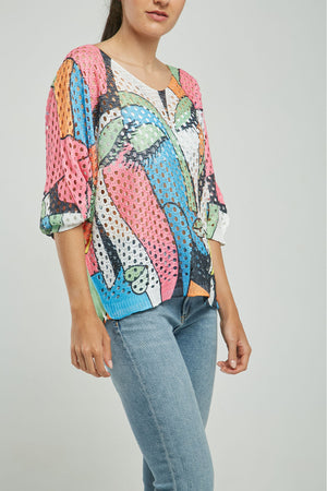 CAMISETA TEJIDA CROCHET ESTAMP MANGA CORTA