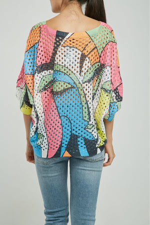 CAMISETA TEJIDA CROCHET ESTAMP MANGA CORTA