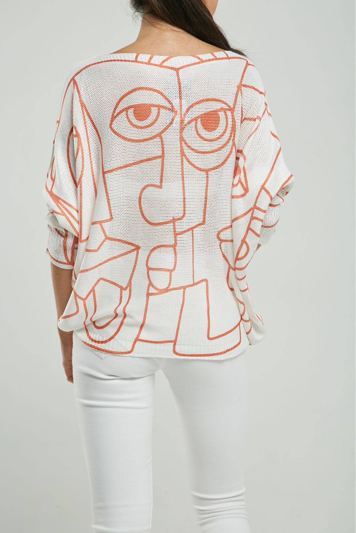 CAMISETA TEJIDA ESTAMPADA MANGA RANGLA CUELLO BANDEJA