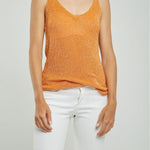 TOP TEJIDO LUREX CUELLO V MANGA SISA DELGADA