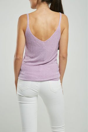 TOP TEJIDO LUREX CUELLO V MANGA SISA DELGADA