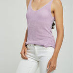 TOP TEJIDO LUREX CUELLO V MANGA SISA DELGADA