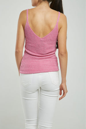 TOP TEJIDO LUREX CUELLO V MANGA SISA DELGADA