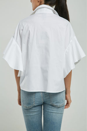 BLUSA MANGA CORTA GOLA PERILLA INTERRUMPIDA CUELLO CAMISERO