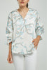 BLUSA SATINADA ESTAMPADA ÁRBOL PUÑO AMARRARA CUELLO CAMISERO