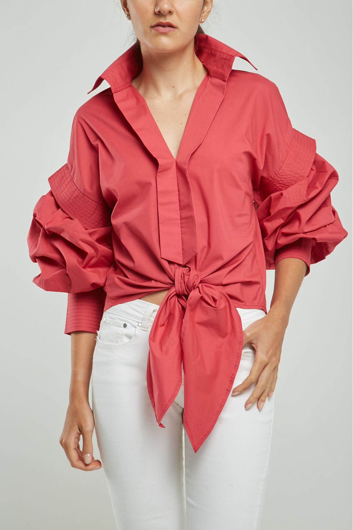 BLUSA IMITACION PERILLA AMARRAR  MANGA PELLIZCO  PUÑO