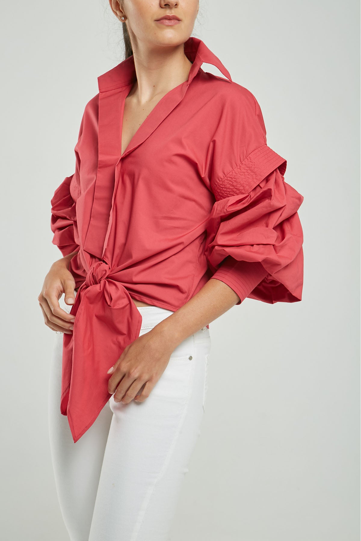 BLUSA IMITACION PERILLA AMARRAR  MANGA PELLIZCO  PUÑO