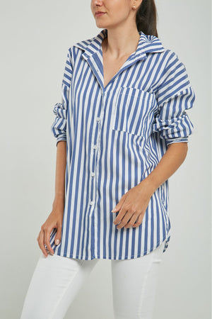 BLUSA RAYAS UN BOLSILLO  MANGA LARGA CUELLO CAMISERO