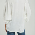 BLUSA TELA REPUJADA PERILLA INTERRUMPIDA  CUELLO CAMISERO  M/LAR