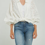 BLUSA ABIERTA OJALILLO MANGA RANGLA CUELLO CAMISE