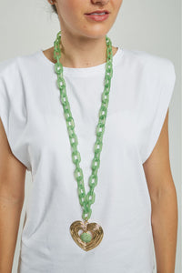 COLLAR ESLABONES PASTA DIJE CORAZON CORRUGADO PIEDRA