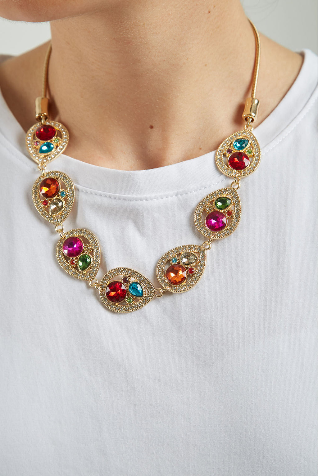 COLLAR CORDON METALICO  LÁGRIMA BRILLANTE PIEDR