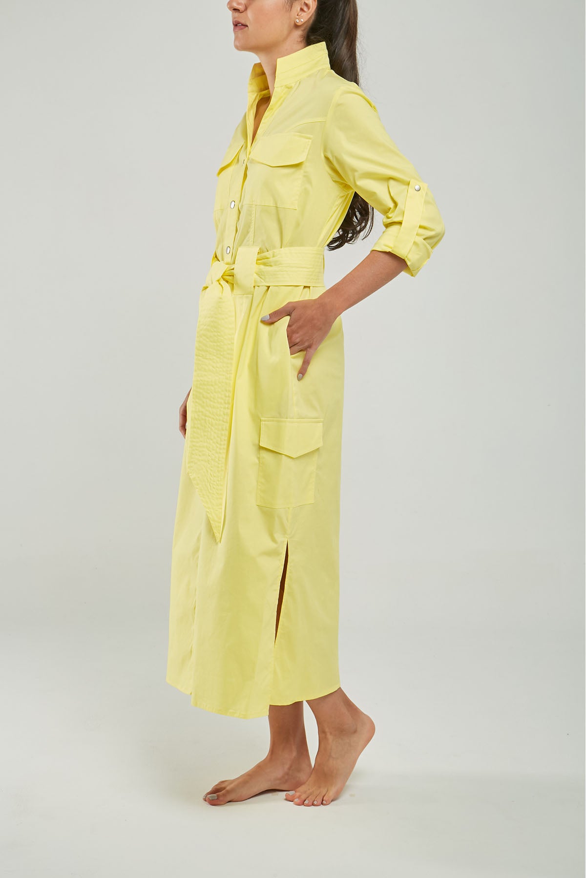VESTIDO BOLSILLO LADOS PASADOR CINTURON  CHARRETERA MANGA CN