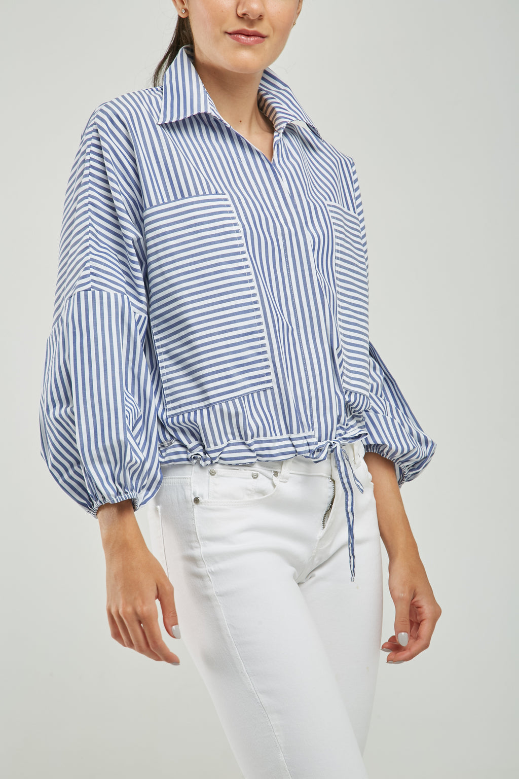 BLUSA RAYAS BOLSILLO GRANDES PERILLA ESCONDIDA JARETA
