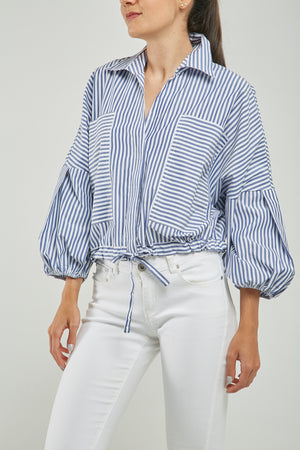 BLUSA RAYAS BOLSILLO GRANDES PERILLA ESCONDIDA JARETA